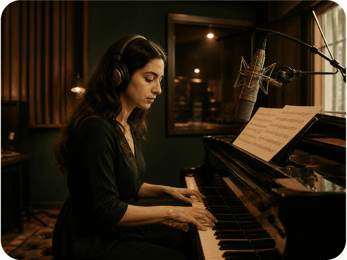 Musician preparing a recording at a piano